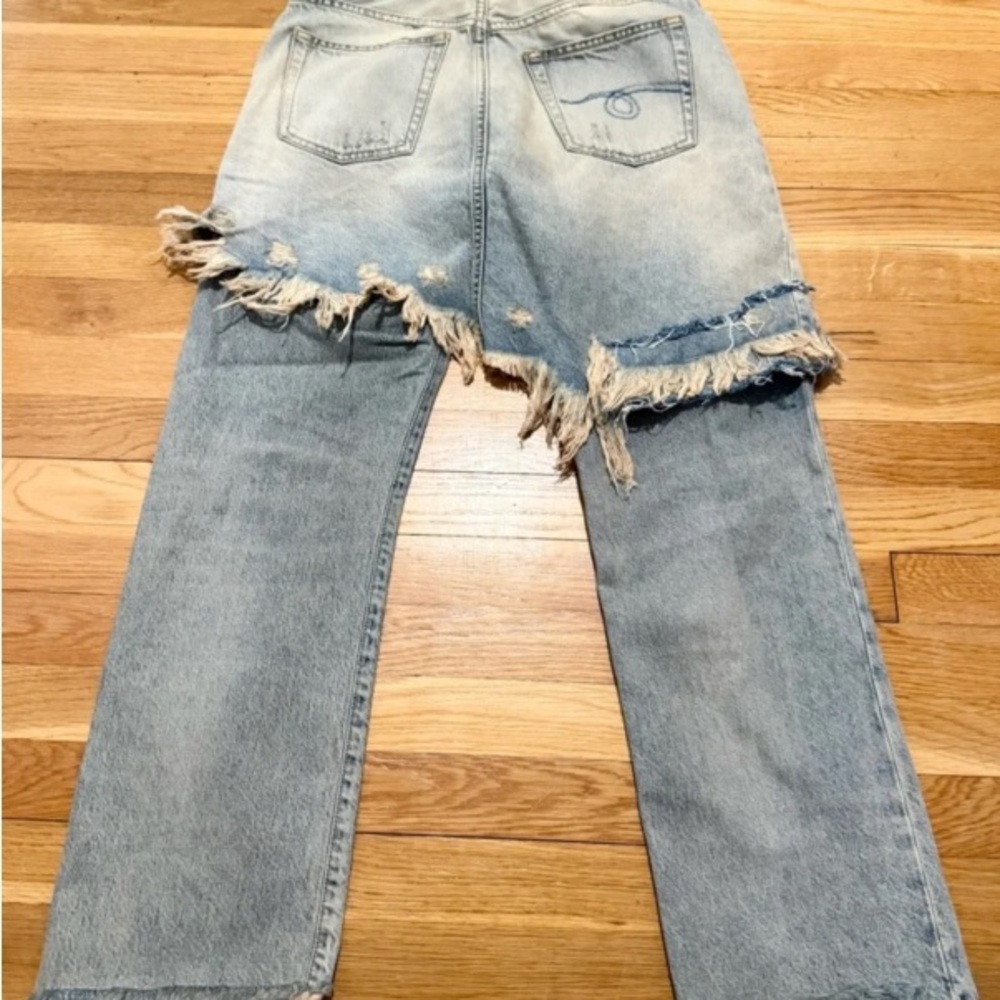 R13 Double Classic Shredded Skirt Jeans 28 Leyton Blue Distressed Layered Denim - Picture 10 of 14